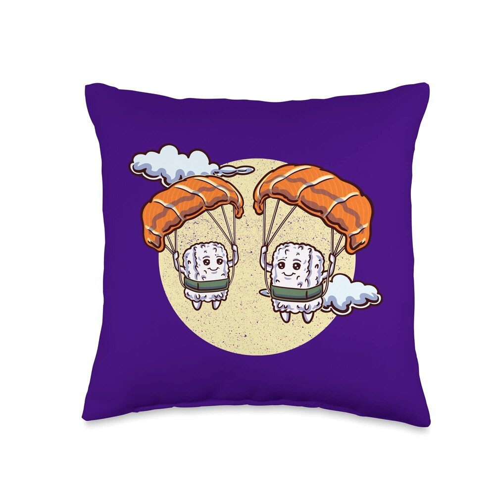 5300 Funny Skydiving Parachute Sushi Salmon Roll Japanese Foodie Throw